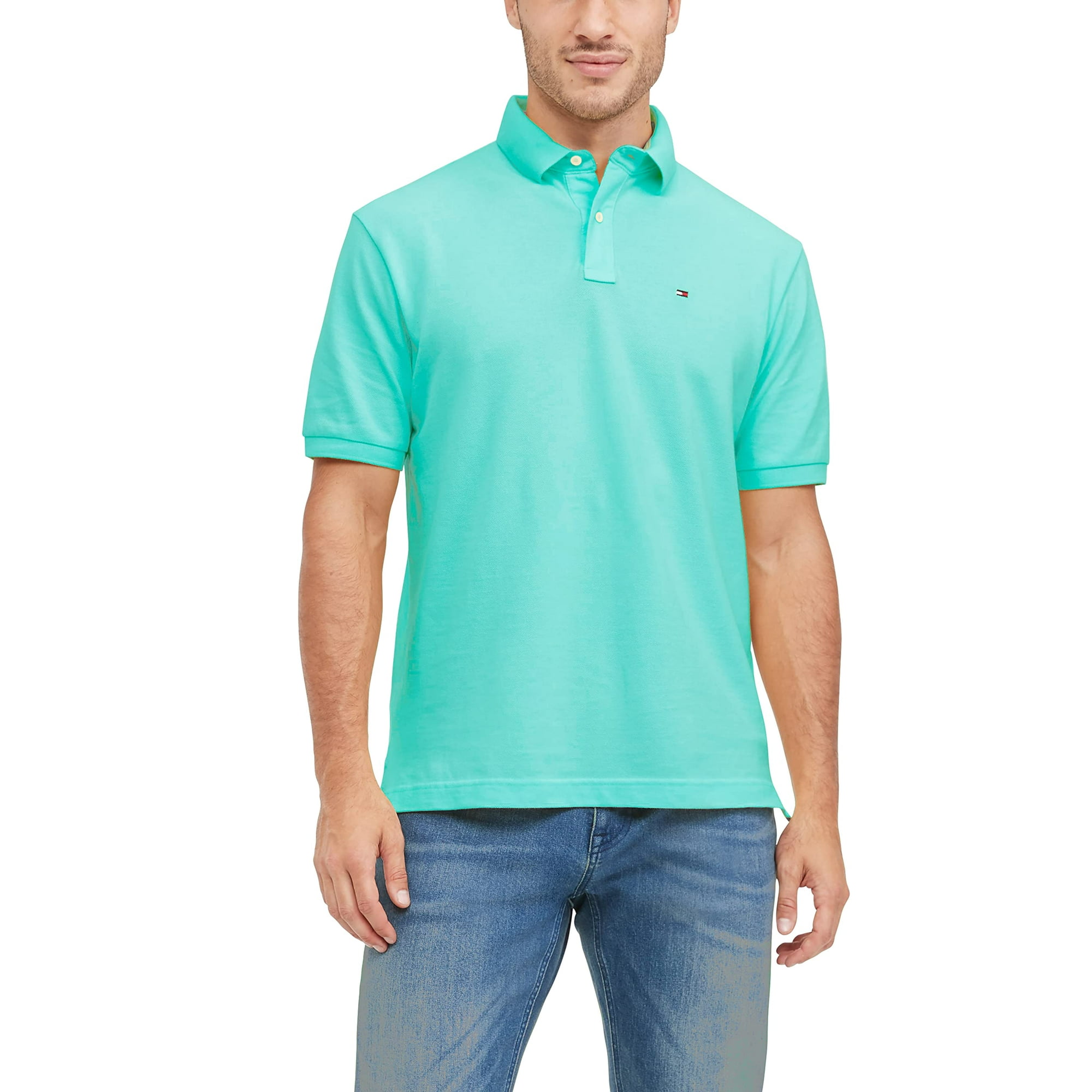 Polo Tommy Hilfiger Para Hombre, Corte Personalizado, Color Turquesa