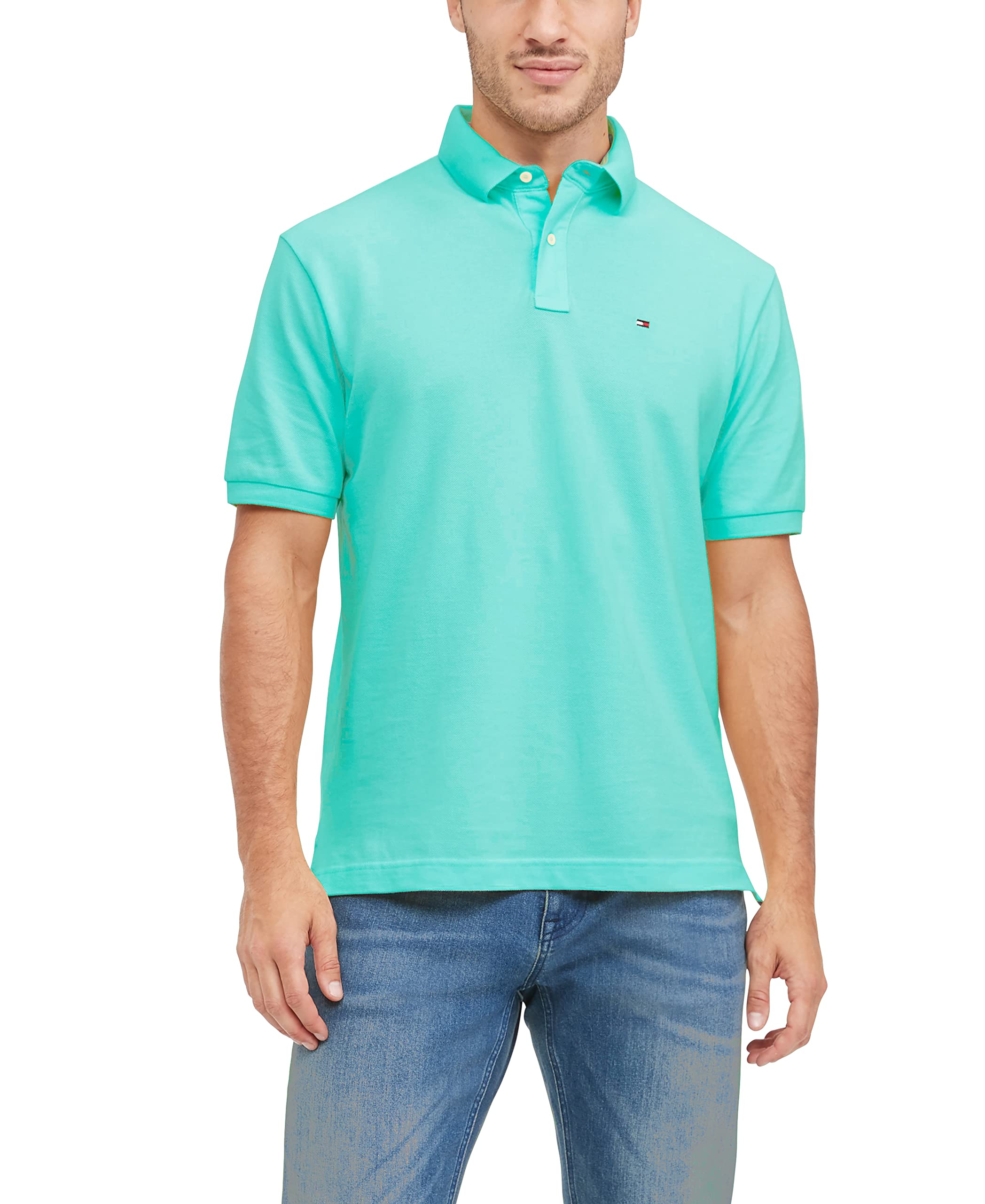 Polo Tommy Hilfiger Para Hombre, Corte Personalizado, Color Turquesa