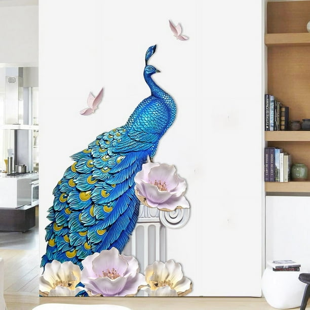 1pc Peacock Wall Sticker, Flower Peony Plant Self-Adhesive Peel & Stick Wall Decor Art Decals For Home Bedroom Living Room Decor