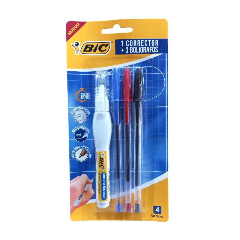 1 Corrector - 1 Lápiz Azul - 1 Lápiz Rojo - 1 Lápiz Negro Bic