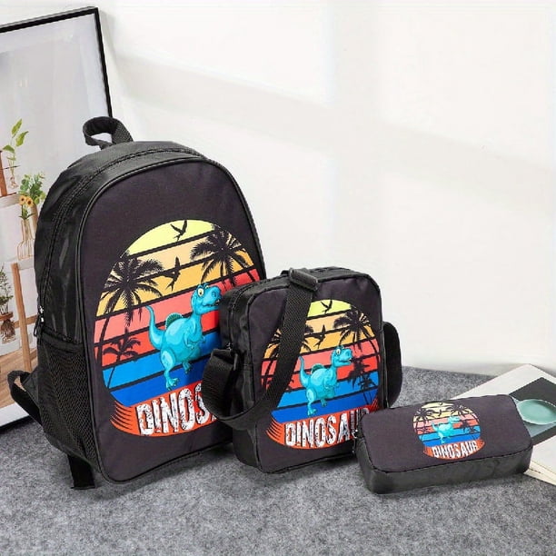 3pcs Backpack Crossbody Bag And Pen Bag Set, 13.8inch 35cm Boys Girls Kids Backpack Lunch Bag Pencil Case Set, Travel Camping Backpack, Casual Cartoon Backpack With Padded Back And Adjustable Strap, F