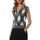thumbnail image 4 of INSPIRE CHIC Chaleco de Suéter para Mujer sin Mangas Cuello en V Argyle con Botones Cardigan Casual L Gris Oscuro, 4 of 6