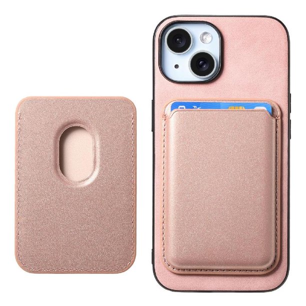 Funda de Cuero Magnética con Tarjetero para iPhone 15 Plus Cubierta Delgada Rosa
