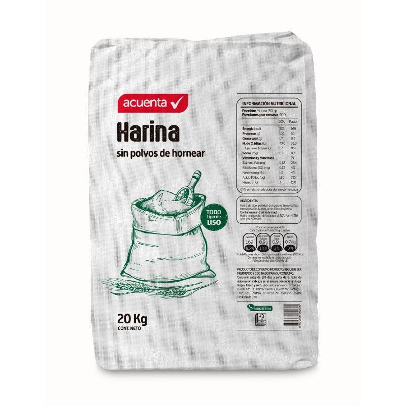 Harina Sin Polvos De Hornear 20 kg Acuenta