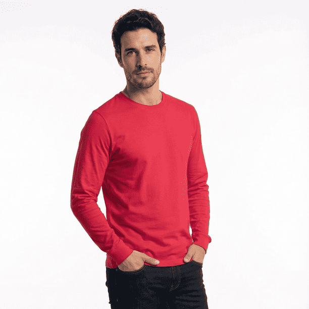 Polera Algodón Manga Larga Cuello Redondo UV Antipilling Rojo