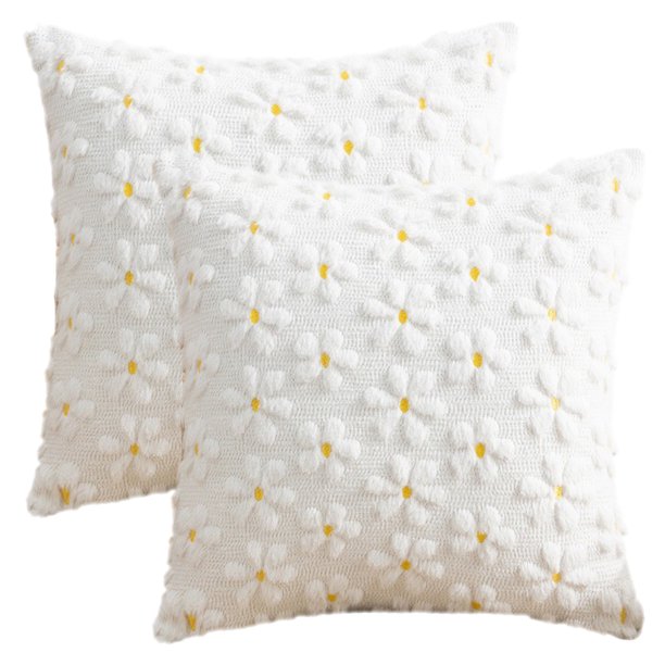 REGALWOVEN Fundas de Cojín Juego de 2, Decoraciones de Pascua de Conejo, Fundas de Almohada de Conejo de Jacquard de Felpa Suave Blanco-3 18" x 18"