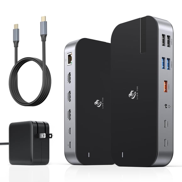 Estación de acoplamiento para portátil LIONWEI 16 en 1 con triple monitor USB C