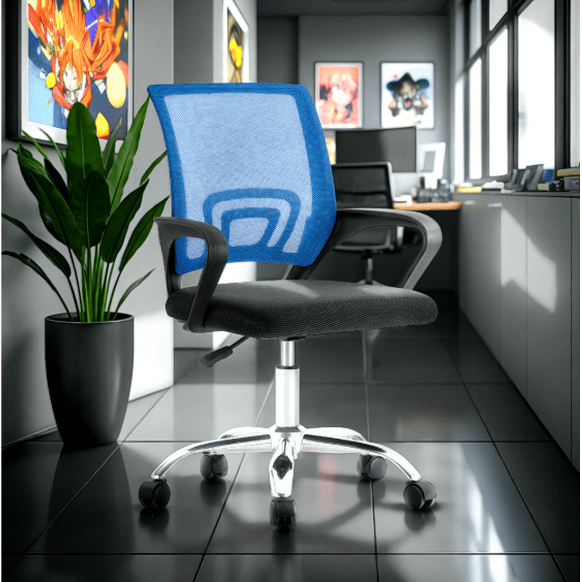 Arthome - Silla De Oficina Ejecutiva Nueva York Ergonomica Respaldo Malla Azul Bm-520mb