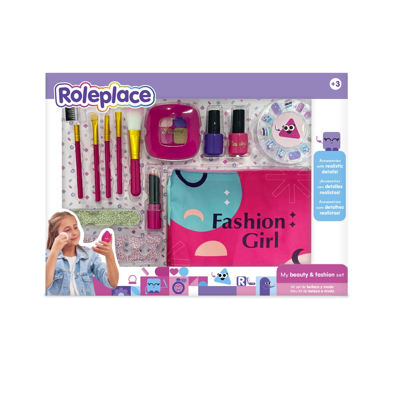 Roleplace - Set De Belleza Infantil Con Brochas Y Bolso De Maquillaje
