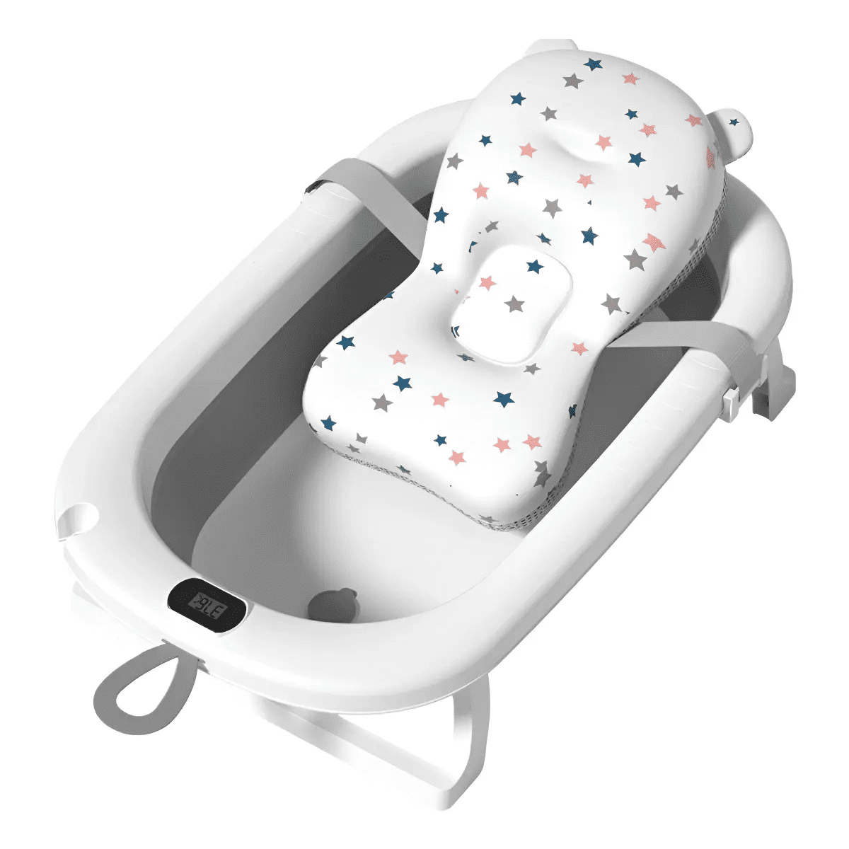 Tina Bebe Belug Bañera Plegable Con Termometro Gris