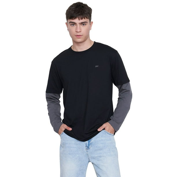 Polera Hombre M/L Doble Manga Negro/Gris Corona