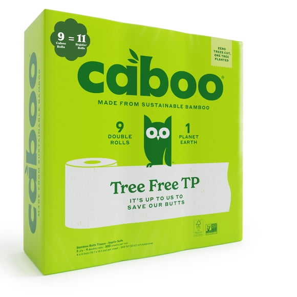 Papel higiénico Caboo Tree Free, 2 capas, 9 rollos dobles, 300 hojas