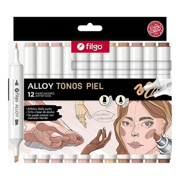 Marcadores Artísticos Doble Punta Filgo Alloy - 12 Tonos Piel