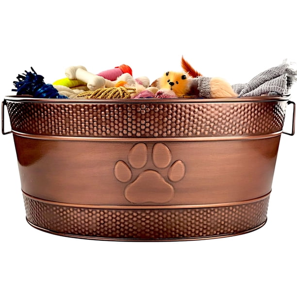 Papelera para juguetes para perros BREKX, indestructible, metal, cobre galvanizado, 25 litros