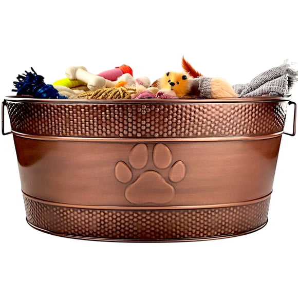 Papelera para juguetes para perros BREKX, indestructible, metal, cobre galvanizado, 25 litros