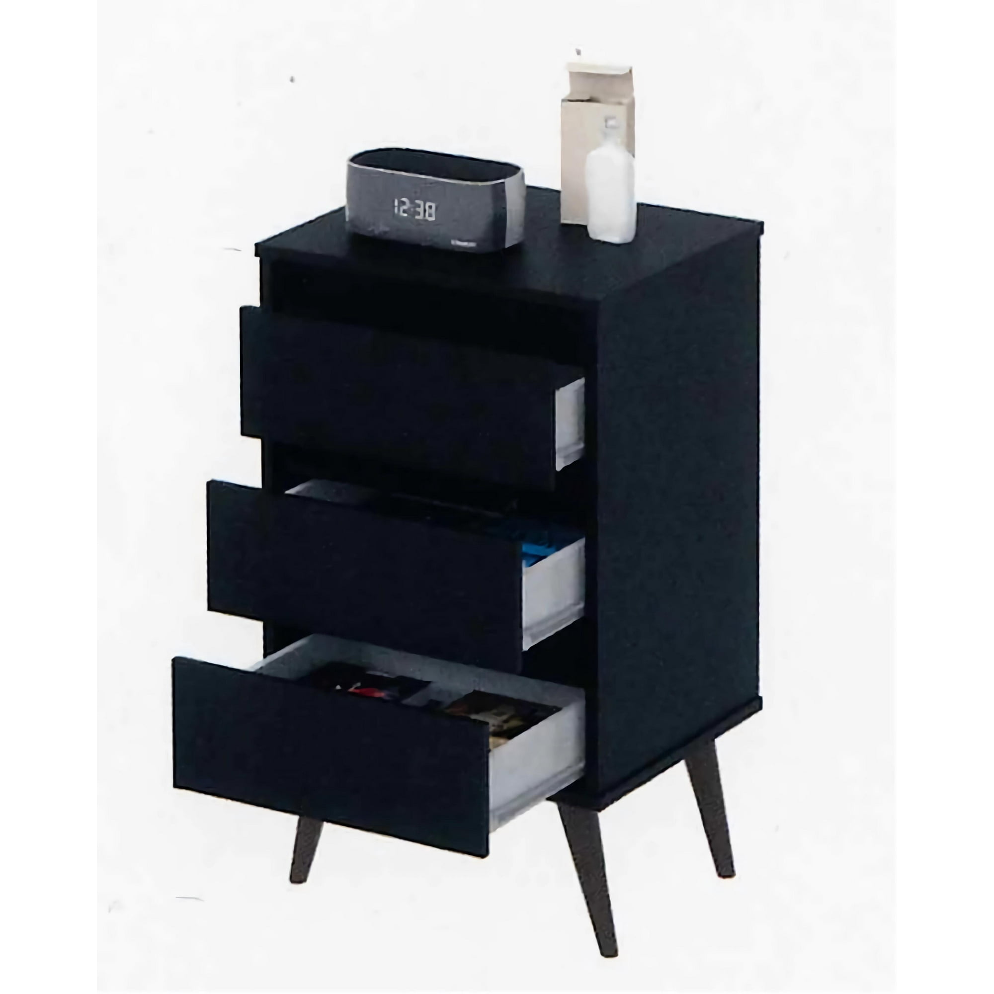 Tododescuento - Velador Negro, Mesa De Noche, Mod. Odin, Mueble, Dormitorio