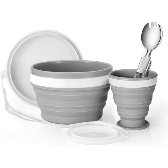 Set de camping plegable Odoland OD0604, tazón de 950 ml y vaso de 200 ml
