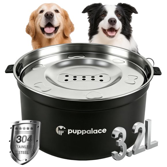 Cuenco para perro Puppalace 3,2 L acero inoxidable negro