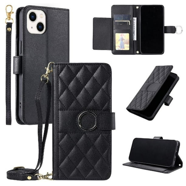 Funda tipo billetera FOXDOCK para iPhone 13 – Tapa abatible con correa para mujer