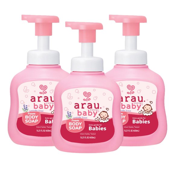 Arau Jabón Corporal de Espuma para Bebé, Aroma a Lavanda, 450 ml, Pack de 3