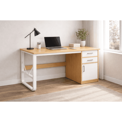 Space Home - Escritorio Home Office 120X60X71,2 Cm Blanco Y Madera Clara