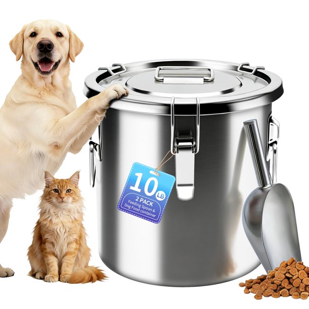Contenedor de alimentos para mascotas PRRPRR de 4,5 kg, hermético de acero inoxidable con cuchara