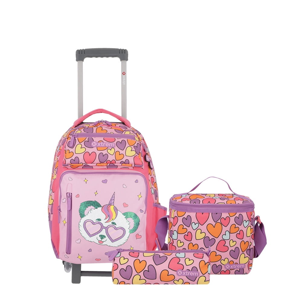 Pack Mochila Con Ruedas Xtrem Run 5xt Panda Rosado