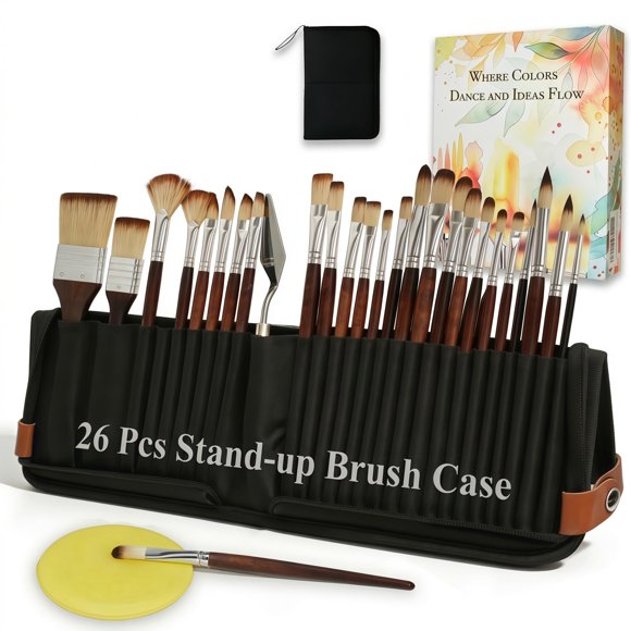 Juego de pinceles de pintura R RUCKERCO 26 piezas con estuche, kit de artista