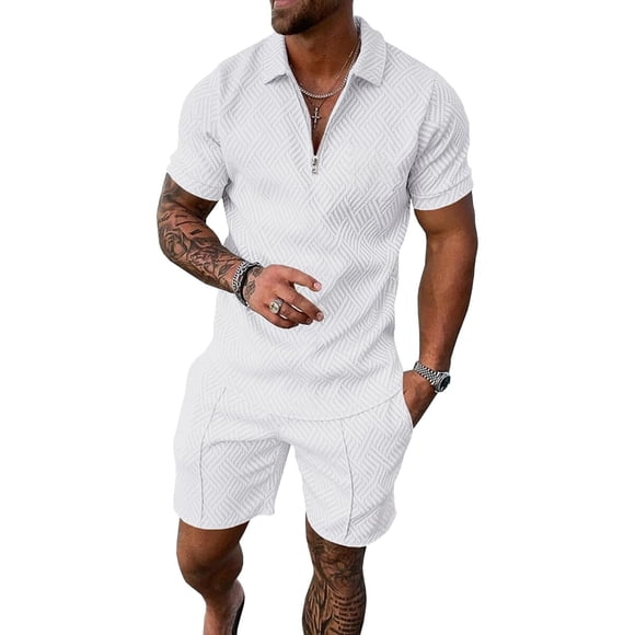 UOUA Conjunto deportivo de verano para hombre, 2 piezas, con shorts y polera de manga corta