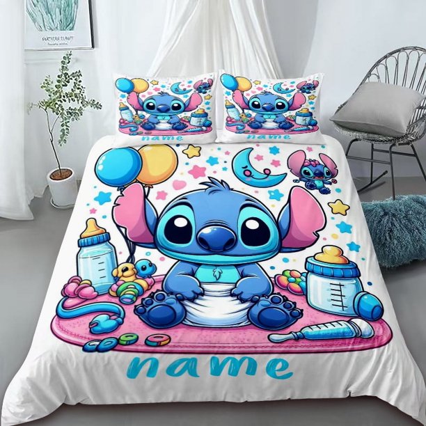 x533 Bed SheetsCustomizable Duvet Cover Stitch Cartoon Personalized Name Bedding Set Quilty Cover Bedroom Decor for Children Gift 3-Piece Bedding Set (1 Duvet Cover + 2 Pillow Shams) nj533