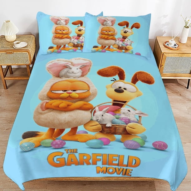 x346 Garfield Bed Duvet Cover Microfiber Bedding Sets 3D Printed Lightweight 3 Piece Comforter Sets, 1 Duvet Cover And 2 Pillow Shams for Kids Boys Girls 90"x90" jn346