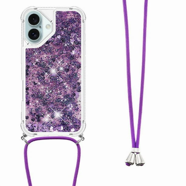 Funda FOXDOCK para iPhone 16 Plus con Cuerda Ajustable, Brillo Líquido, Protección Antigolpes y Lente – Ideal para Regalo