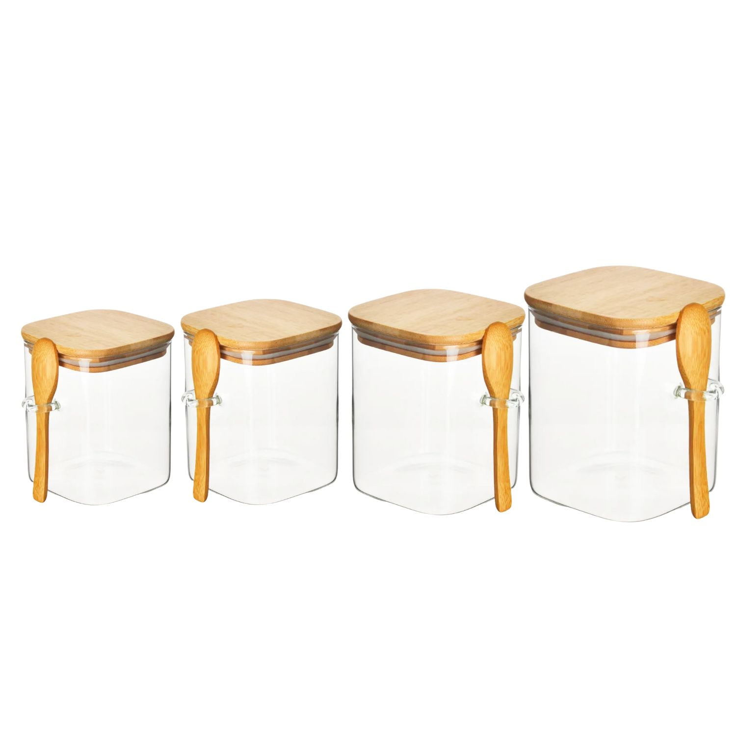 Genérico - Set 4 Frascos Hermeticos Especias Tapa De Bambu Y Cuchara