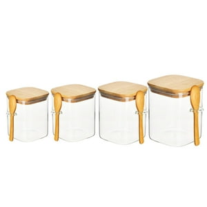 Genérico - Set 4 Frascos Hermeticos Especias Tapa De Bambu Y Cuchara