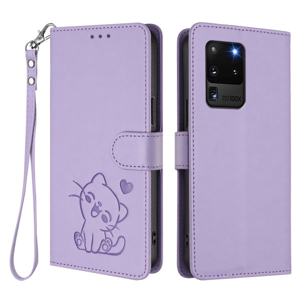Funda Volteable con Diseño de Gato para Samsung Galaxy S20 Ultra, Lila Claro