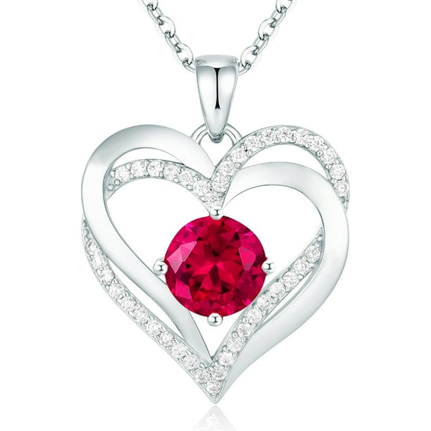 Collar Love Pendant Doble Corazón con Zirconia y Piedra de Nacimiento Plata