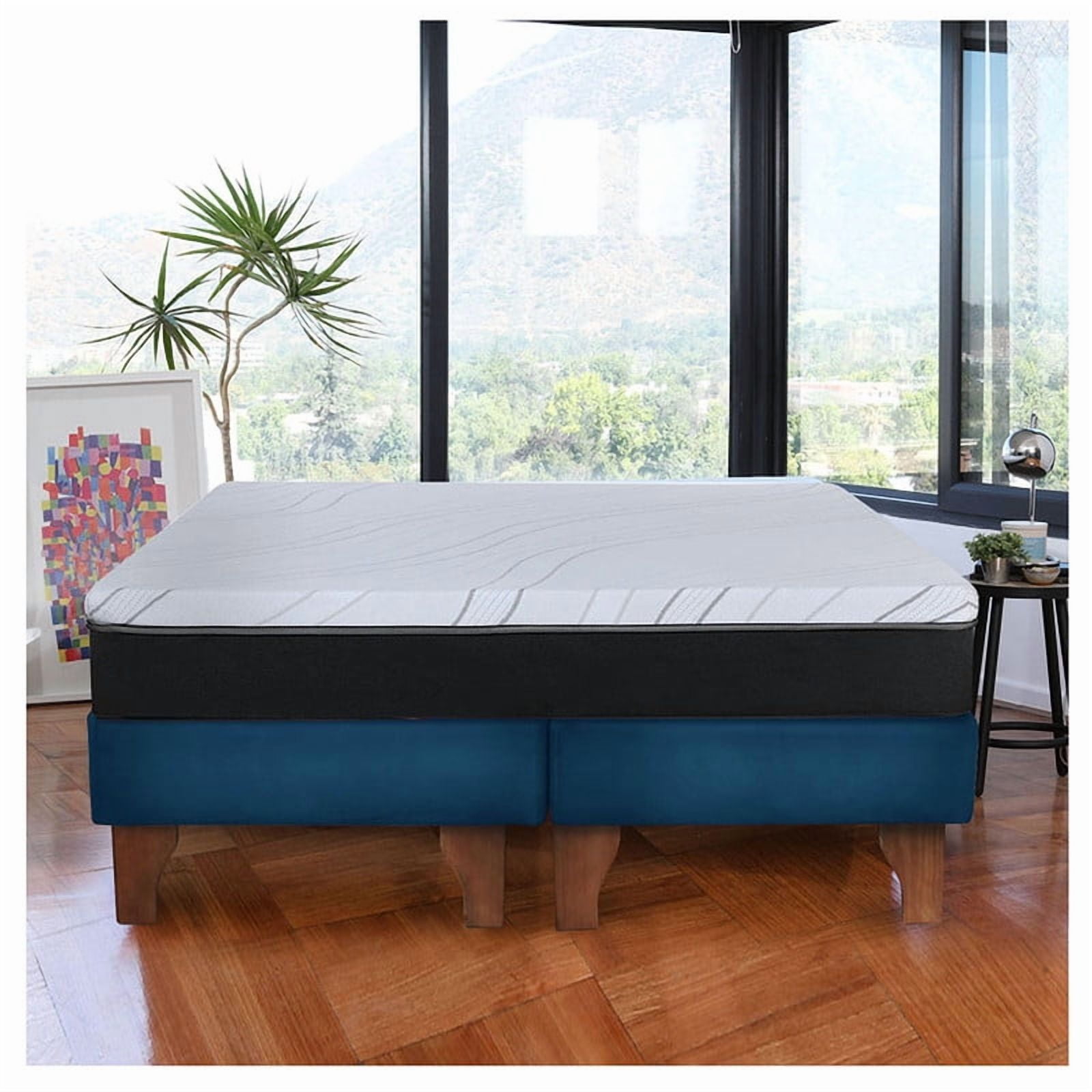 Latam Home - Cama Europea Zen Pro Colchon Resortes 2 Plazas Base Dividida Tela Azul Petroleo