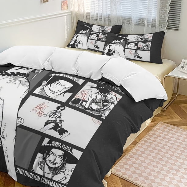 PortgasD Ace Bed Duvet Cover Funny Anime Cartoon Bedding Sets Lightweight 3 Piece Comforter Sets