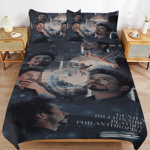Robert Downey Jr Bedding Sets Ultra Soft Skin-Friendly Duvet Cover 3 Piece, Cute Comforter Cover Bed Set for Boys Girls Kids