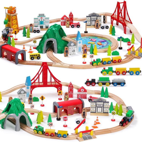 Juego de trenes de madera SainSmart Jr. 112 piezas para niños pequeños