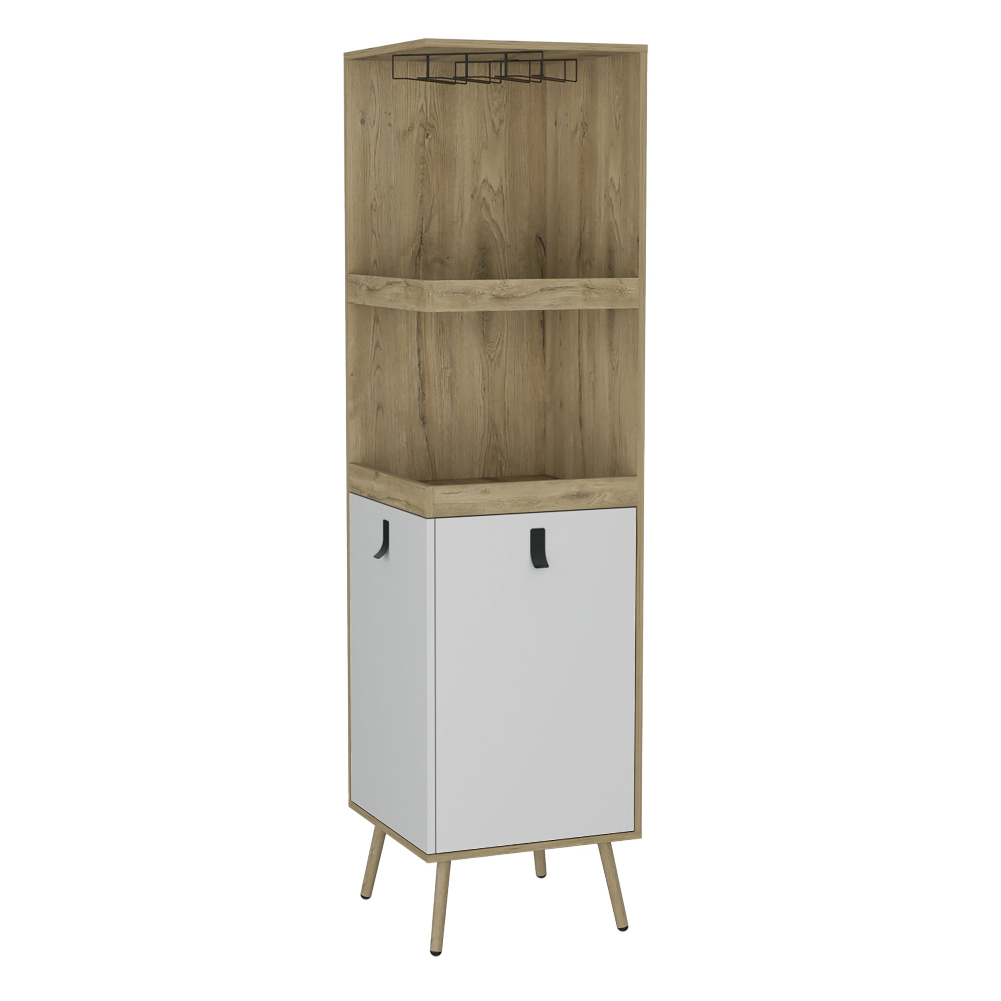 Fmfurniture - Bar Esquinero 6 Botelleros Y 2 Puertas Fm-012c Café Claro Y Blanco