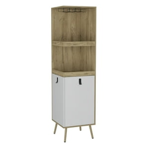 Fmfurniture - Bar Esquinero 6 Botelleros Y 2 Puertas Fm-012C Café Claro Y Blanco