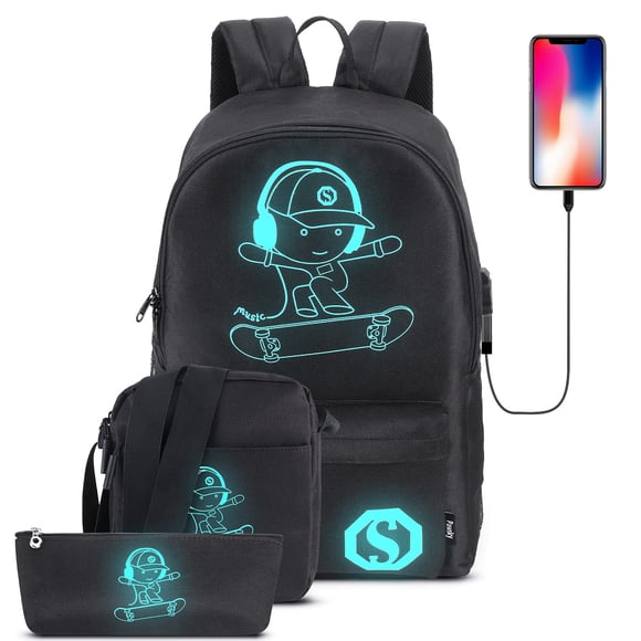 Mochila Pawsky Skateboard Anime con Carga USB y Candado Negra 26x12x43 cm