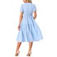 thumbnail image 3 of INSPIRE CHIC Vestido Midi de Cuadros para Mujer con Cuello en V, Manga Corta, Vestido de Verano con Volantes y Detalle de Botones Azul XS, 3 of 6