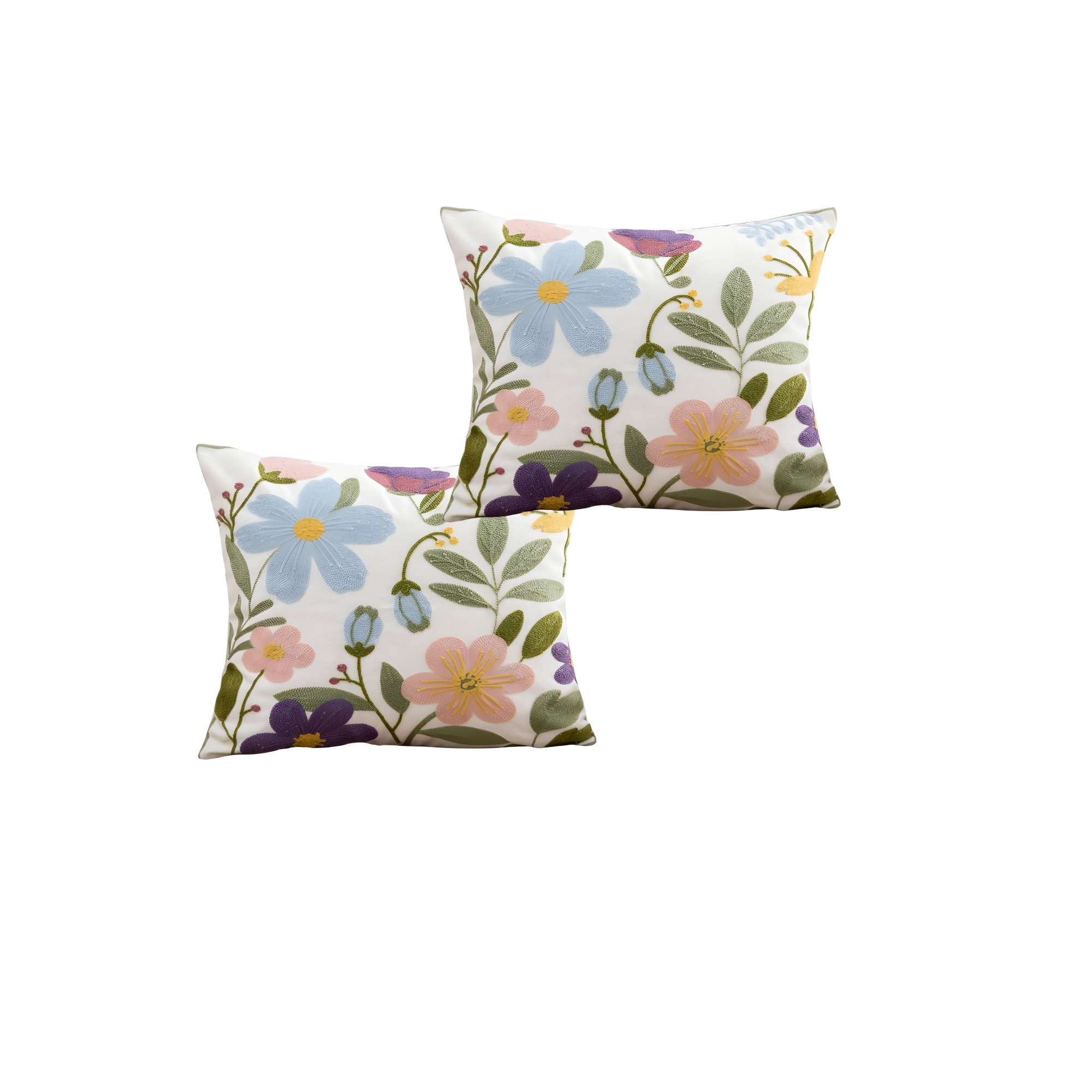 Genérico - Pack De 2 Fundas De Cojin Bordadas 45x45 Blanco 03