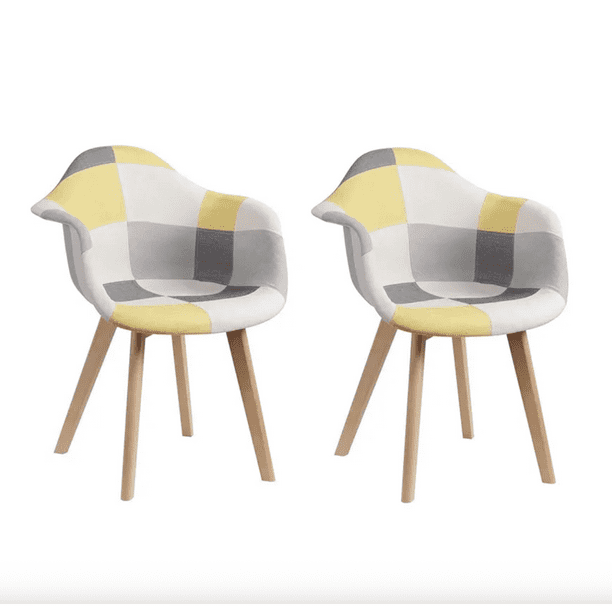 Pack 2 Sitial Butacas Tapiz Chenille Patch Wood - Amarillo