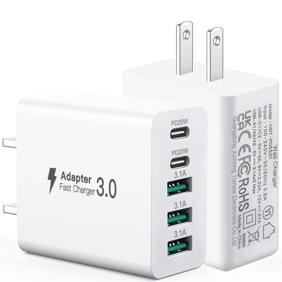Cargador de pared USB C sccvee 50 W con carga rápida de 5 puertos