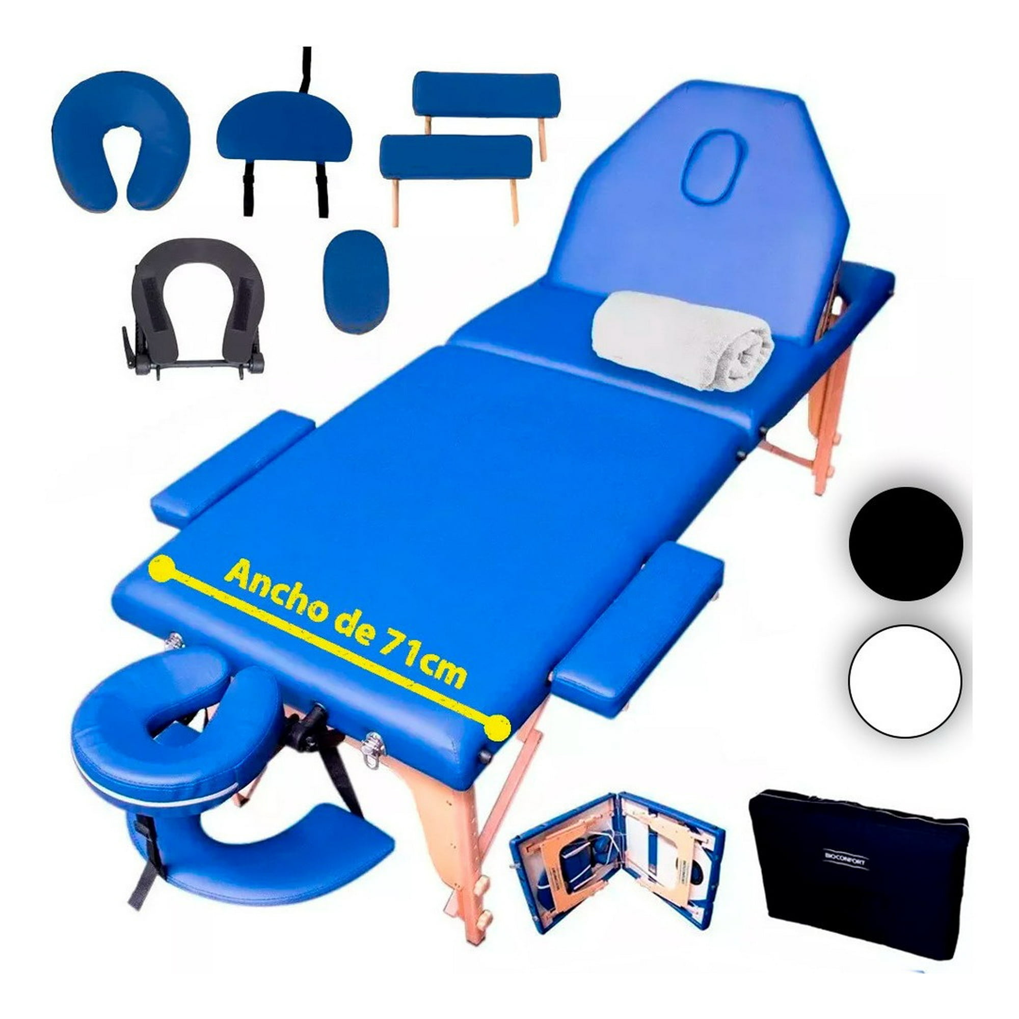 Nanofort - Camilla Masaje 3 Cuerpos Portatil Madera Azul