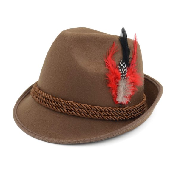 Sombrero de Disfraz Melesh 59 cm Marrón con Plumas para Oktoberfest
