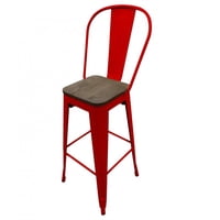 Tododescuento - Pack 4 Pisos Tolix 77 Cm Rojo Mate Asiento Madera, Bar